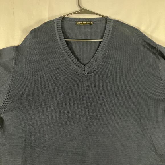 Lenor Romano V-Neck Sweater Mens Large Navy Blue Knit Pullover Made in Italy - Picture 2 of 9
